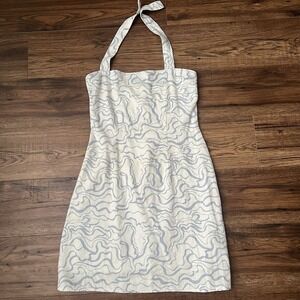 Abercombie &‎ Fitch White Linen Halter Dress XS Retro Inspired Abstract Pattern